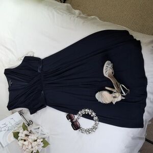 Betsy & Adam Navy Blue Wedding Party Prom Cocktail V-Neck  Plus Size Dress, 20W